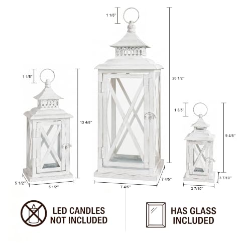 White 20”, 13”, & 9” Decorative Lantern Set - Indoor & Outdoor Candle Holders - Farmhouse Style - Variation: White / 20” & 13” & 9” / 3 Pcs