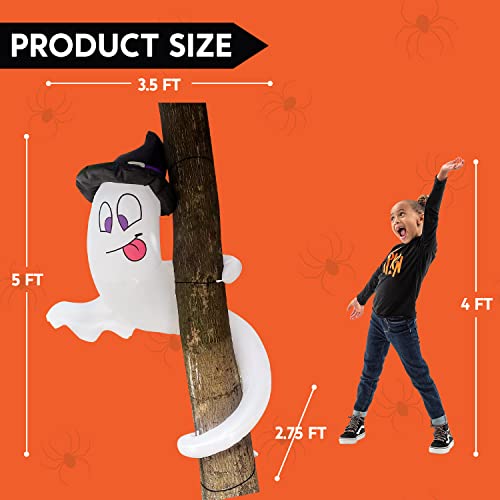 Halloween Inflatable Ghost Decor for Outdoor Yard with LED Lights - 5 ft Tall Twining Tree Ghost