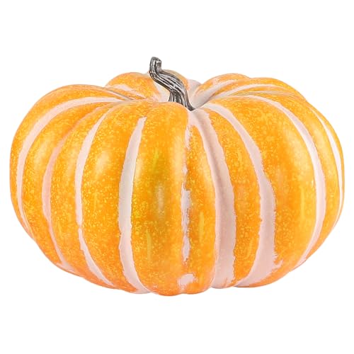 Large Artificial Pumpkin for Outdoors - Orange & White Stripe, 18.5in