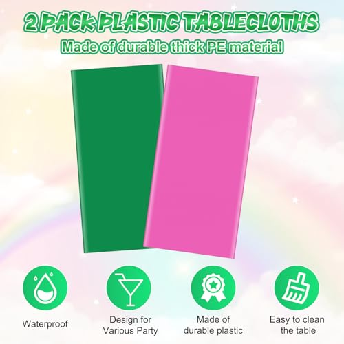 Pink and Green Rectangular Tablecloths - 2 Pack for Party Decorations - Witch Princess Birthday Supplies - Variation of THIS listing