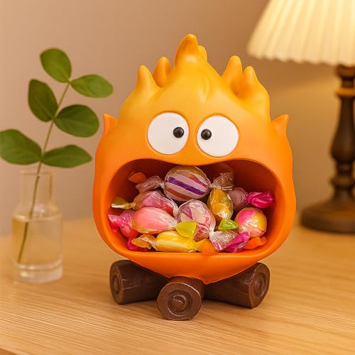 Orange Flame Statue Candy Dish & Key Bowl - Whimsical Entryway Decor