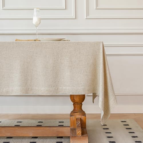 Natural Linen Blend Tablecloth 60x120 Inch for Dining & Outdoor Use - Rectangular
