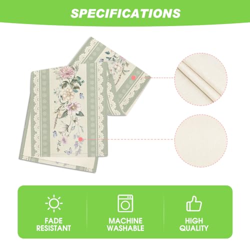 Green Printed Lace Floral Table Runner 13x72 Inch Summer Kitchen Decor