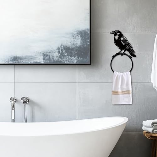 Crow Metal Towel Ring - Bird Branch Wall Mounted Bathroom Accessories - Halloween Decor