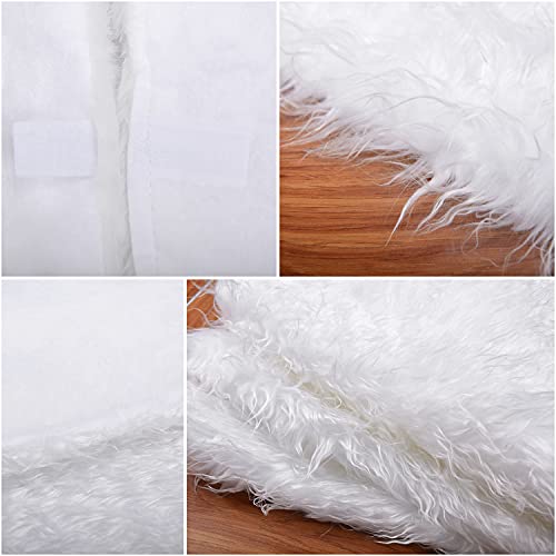 60 Inch White Faux Fur Christmas Tree Skirt – Large Snow White Holiday Decor