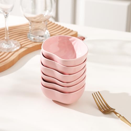 Pink Pumpkin Ceramic Ramekins Set of 6 - 4.5 Inch, 6 Oz Mini Bowls for Baking & Serving