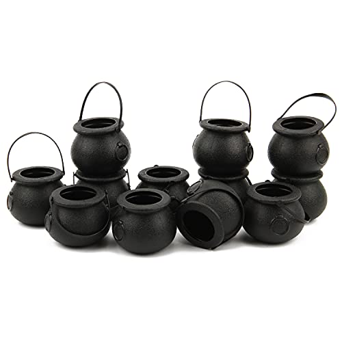 Mini Black Cauldron Halloween Candy Holders 12pcs - Multi-Purpose Plastic Decoration