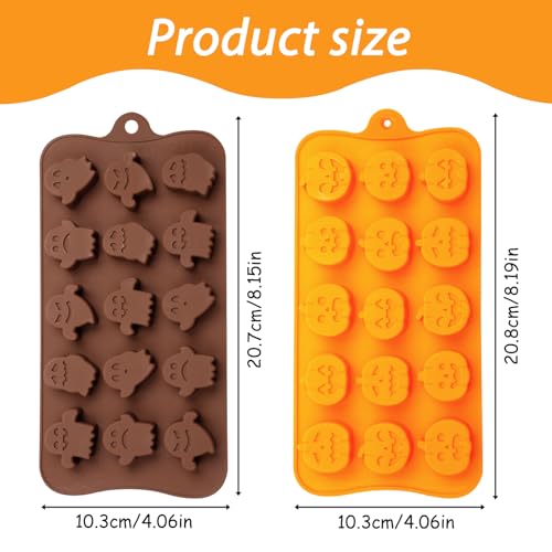 Halloween Silicone Candy Molds Set - Ghost & Pumpkin, Brown & Orange, 4 Pack