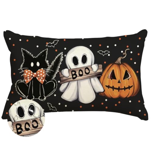 Halloween Ghost Pillow Cover Waterproof 12x20 Outdoor Indoor Decor - Black