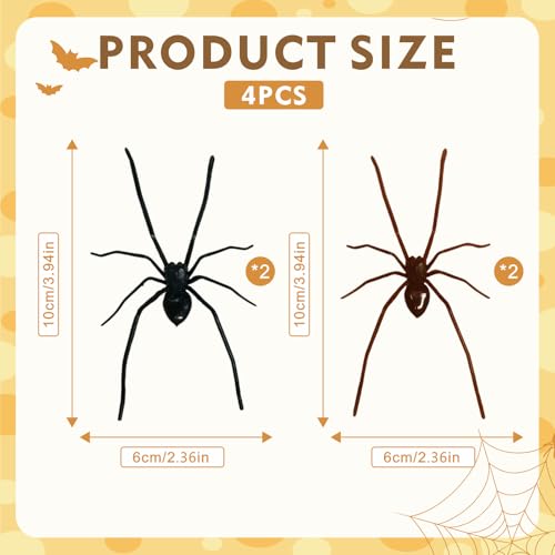 3D Spider Fridge Magnet Set - Realistic Cute Removable Magnetic Decals, Black, 4 Pack – Spider Variation