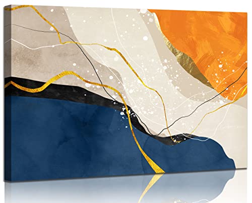 Blue and Orange Wall Art Canvas - Large Abstract Modern Artwork for Living Room and Bedroom - 36x24 Inches - Ready to Hang