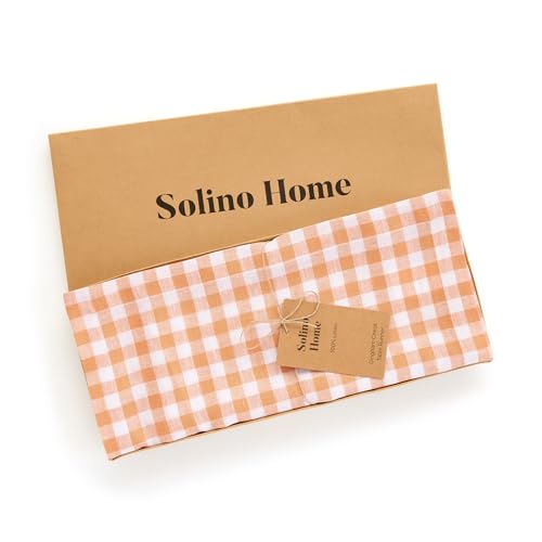 Pure Linen Apricot Table Runner 14x120 Gingham Check - Handmade, Formal Dining