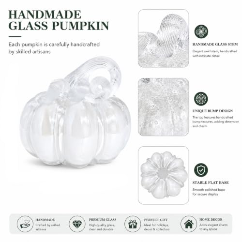 White Glass Pumpkin Decor - Fall Halloween Table Centerpiece - 5.5 Inch