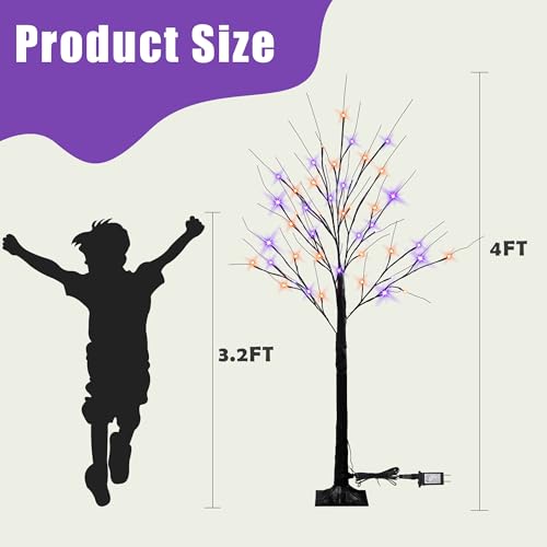 LED Halloween Birch Tree Lights 4FT 96 LEDs Purple & Orange Waterproof Indoor Outdoor Decor