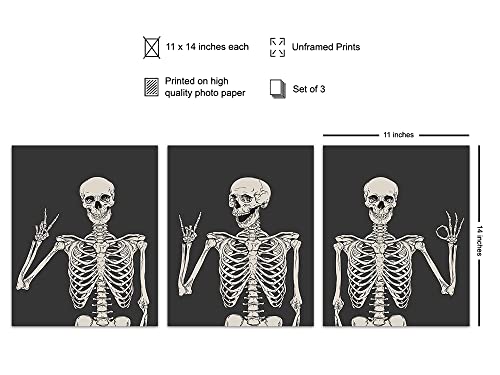 Skeleton Wall Art & Decor 11x14 Inch Prints - Halloween Gothic Home Decor - Pagan & Funny Skull Artwork - Variation 3
