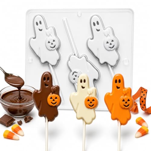 Halloween Ghost with Pumpkin Lollipop Candy Mold 911A - Food Grade Plastic, 3 Cavities