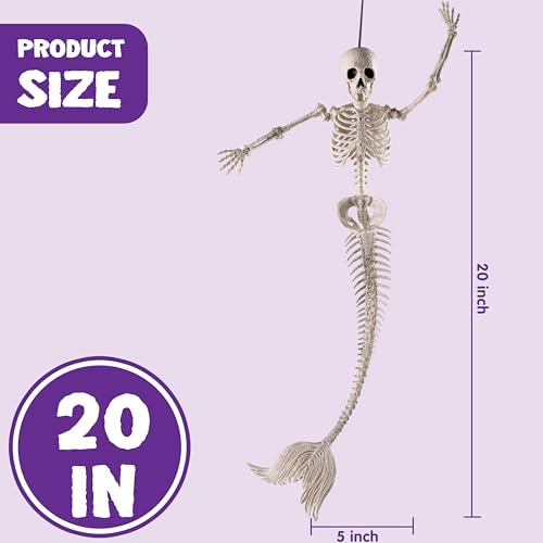 Mermaid Skeleton Halloween Decorations - Poseable 20-Inch Set of 4 - Indoor Outdoor Photo Props & Spooky Scene Favors - Variation of 4
