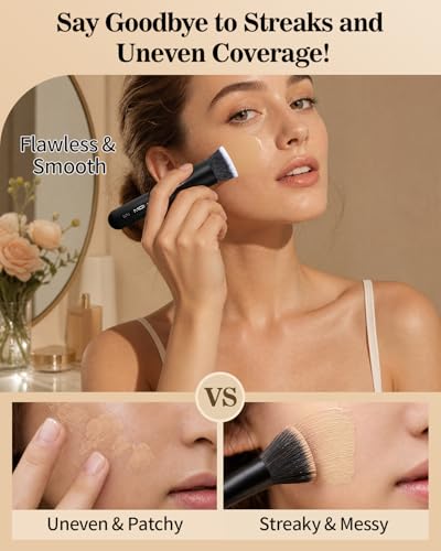 Flat Top Foundation Brush - Matte Black Kabuki Makeup Tool