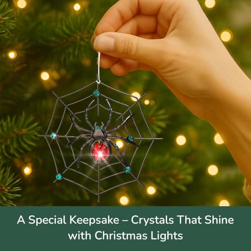 Matashi Black Spider Christmas Tree Ornament with Red and Green Crystals - Hanging Holiday Decor