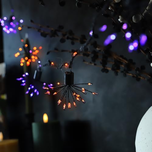 Halloween Fairy Lights 10FT 200LED Orange & Purple Firework Clusters with Remote - Sunset Home