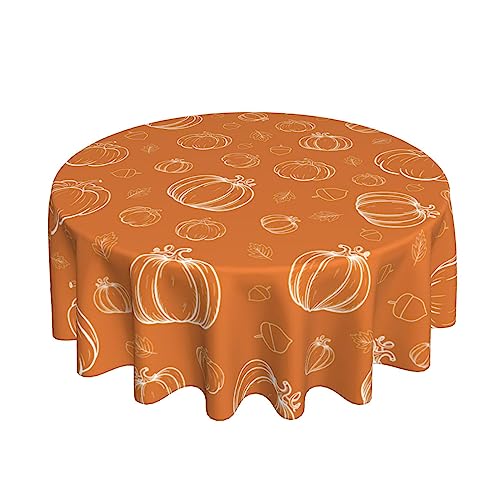 Round Fall Tablecloth 70 Inch White Pumpkins & Burnt Orange - Thanksgiving