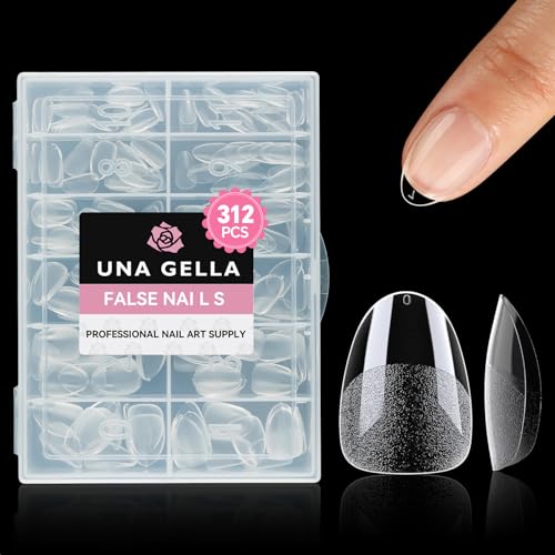 UNA GELLA Extra Short Almond Gel Nail Tips A01 - 312pcs, Clear, Deep Matte