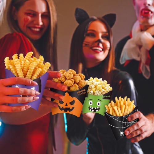 Halloween French Fries Holder Set - 40 Pcs Spooky Snack Cups with Monster, Vampire, Pumpkin & Spider Web Designs