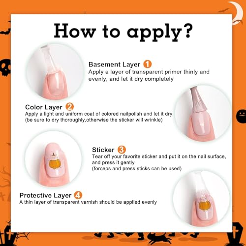 Glow Nail Stickers for Kids Halloween Decals 280+ Designs Self-Adhesive Fun Nails