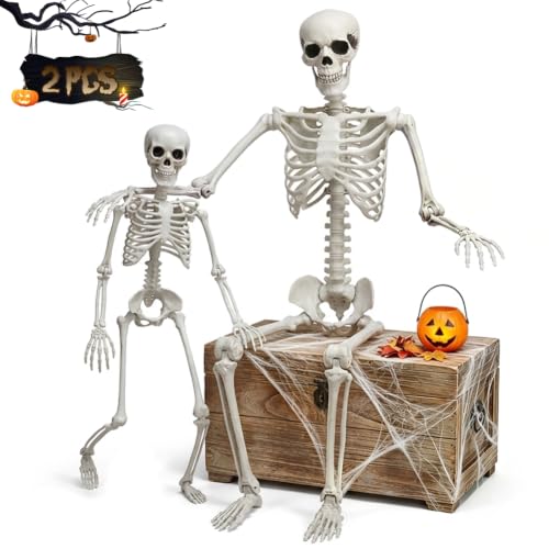 Life Size Halloween Skeleton with Movable Joints - 5.4ft & 3ft Spooky Decor Set