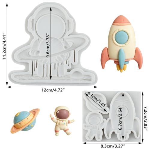 Space Themed Fondant Molds Set of 2 - Astronaut, Rocket & Planet Silicone Cake Decorations - Style B
