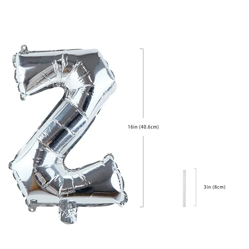 16 Inch Silver Letter “Z” Balloons - Foil Alphabet Party Decoration, Reusable