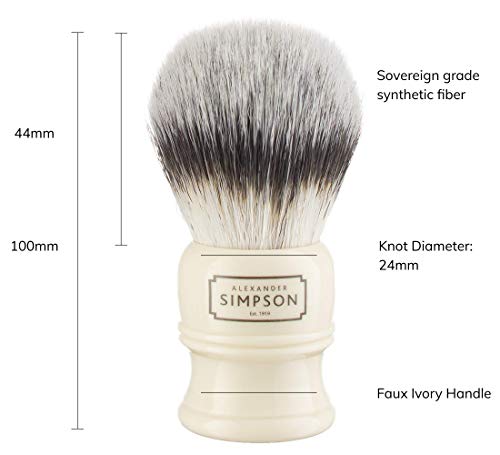 Alexander Simpson Trafalgar T2 Synthetic Shaving Brush - Ivory Faux Handle, Dense Soft Bristles