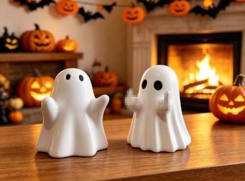 Mini Ghost Figurine Set - Halloween PVC Decor, 2-Pack