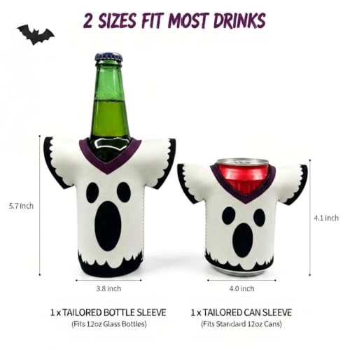 Boo Crew Ghost Drink Sleeves - Halloween Can & Bottle Holder 2 Pack