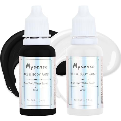 Black and White Face & Body Paint Set Water Based Washable Non-Toxic for Halloween Cosplay