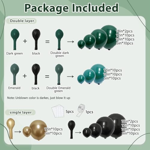 Emerald Green Black Gold Balloon Arch Kit - Double Stuffed 119 PCs, Variation: Green Black
