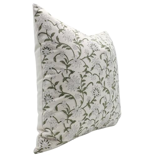 White 20x20 Cotton Block Print Throw Pillow Cover Cushion Case - Handmade, Decorative, Outdoor Friendly