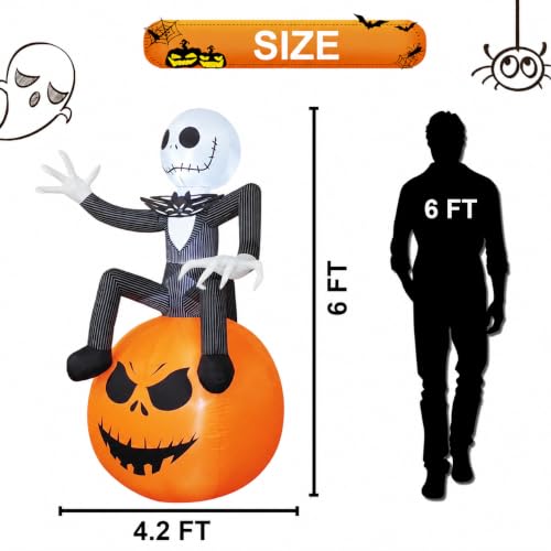 6Ft Inflatable Halloween Skeleton and Pumpkin Yard Decoration with LED Lights