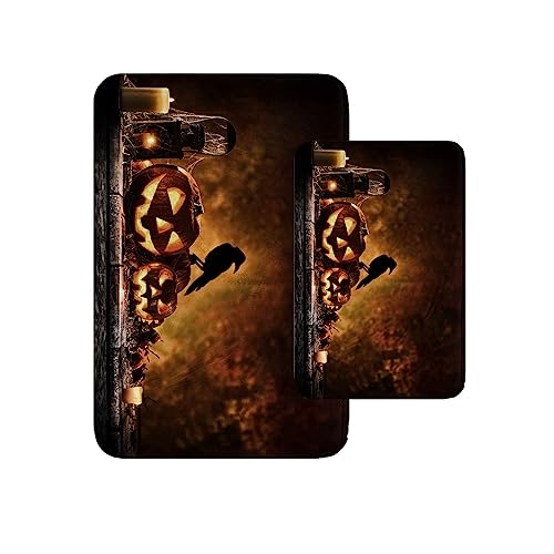 Halloween Pumpkin Bath Rug Set of 2 - Microfiber Non-Slip Bathroom Mats