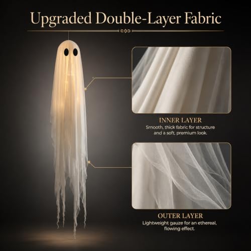 Outdoor Halloween Decorations 3 Pack Large Pre-Assembled Hanging Ghosts with Remote Timer
