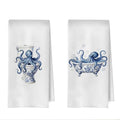 Octopus Bathroom Decor Set - Nautical Waffle Towels for Kitchen & Bath - 16x24 Inches - Variation: Octopus