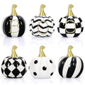 Ceramic Halloween Pumpkin Decor Set - 6 Black & White Buffalo Plaid, Polka Dots & Stripes, Fall & Thanksgiving Decor