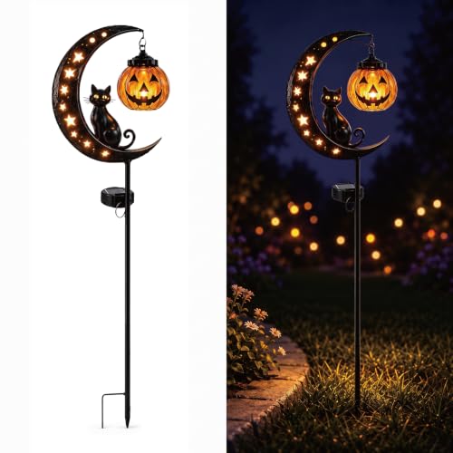 Outdoor Halloween Solar Garden Stake Light with Pumpkin & Black Cat - Style A