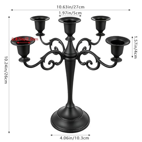 Matte Black 5-Arms Metal Candelabra Candle Holder - Vintage Gothic Taper Stand