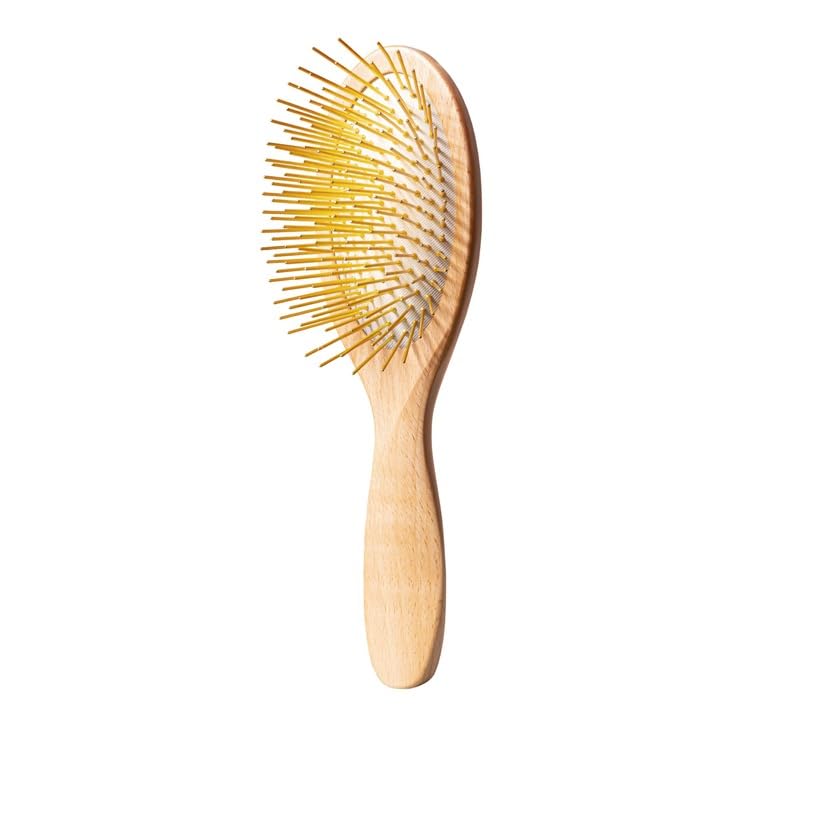 Snow Fox Skincare Gua Sha Hair Brush - Wooden Edition | Scalp Massage Comb with Gold-Plated Bristles for Healthy Follicles