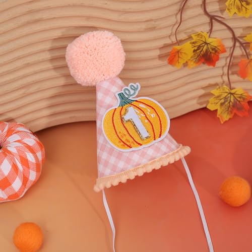 Pink Pumpkin First Birthday Hat - Autumn Halloween Thanksgiving Party Crown