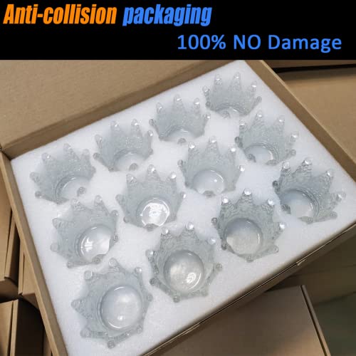 Clear Glass Crown Tealight Candle Holders Set of 12 - Wedding & Party Decor