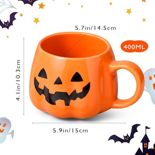 Yellow Pumpkin Halloween Ceramic Mug - 13oz Coffee Cup with Pumpkin Pattern, Gift for Adults & Kids