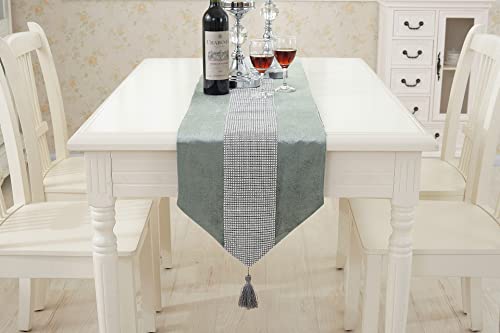 Grey Wedding Tassel Sequin Table Runner 13x98 Inches - Elegant Decor