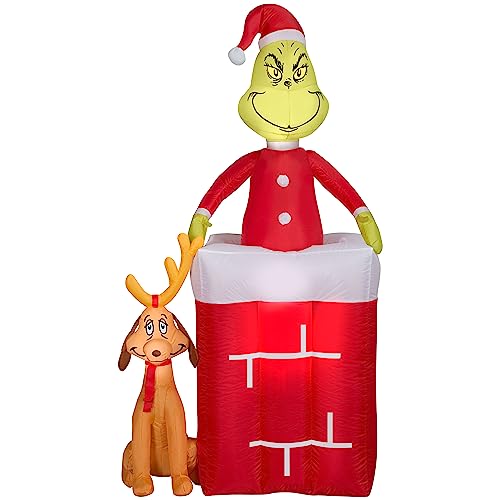 Animated Outdoor Inflatable Grinch Scene with Max and Presents - Christmas Yard Decor